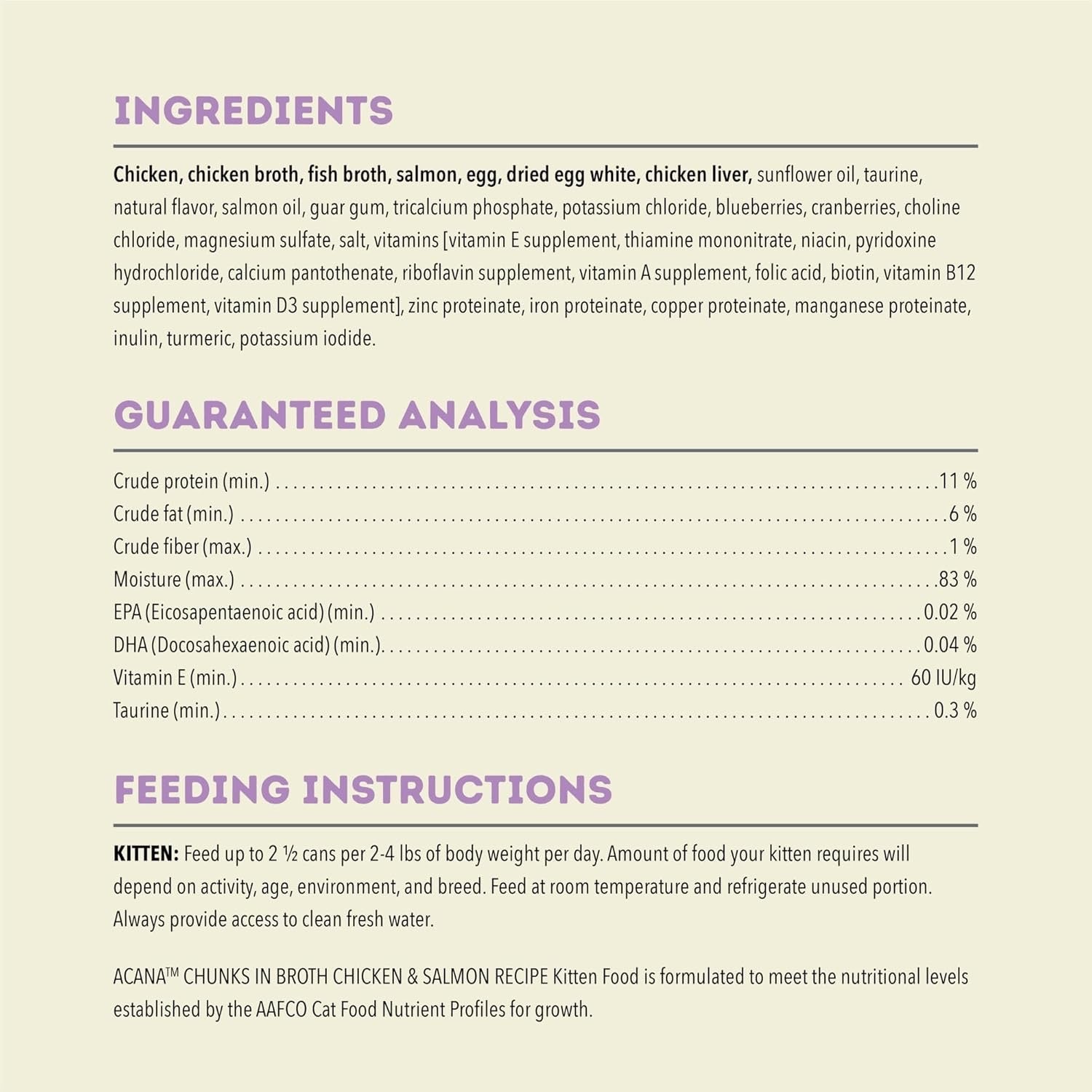 Acana Grain Free Chunks in Broth Kitten Chicken & Salmon Wet Cat Food (3oz)