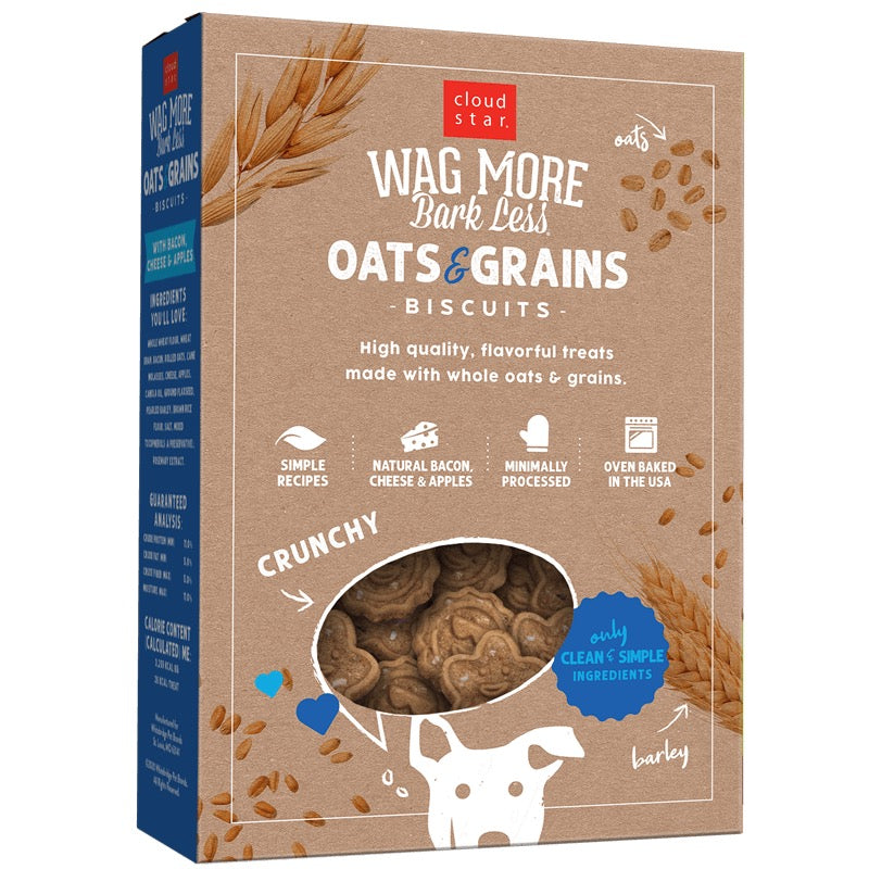 Wagmore Oats & Grains Bacon, Cheese & Apple Crunchy Biscuits Dog Treats (16oz) - HT Animal Supply
