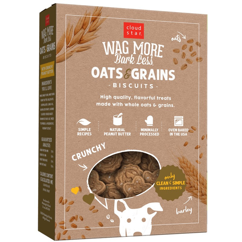 Wagmore Oats & Grains Peanut Butter Crunchy Biscuits Dog Treats (16oz) - HT Animal Supply