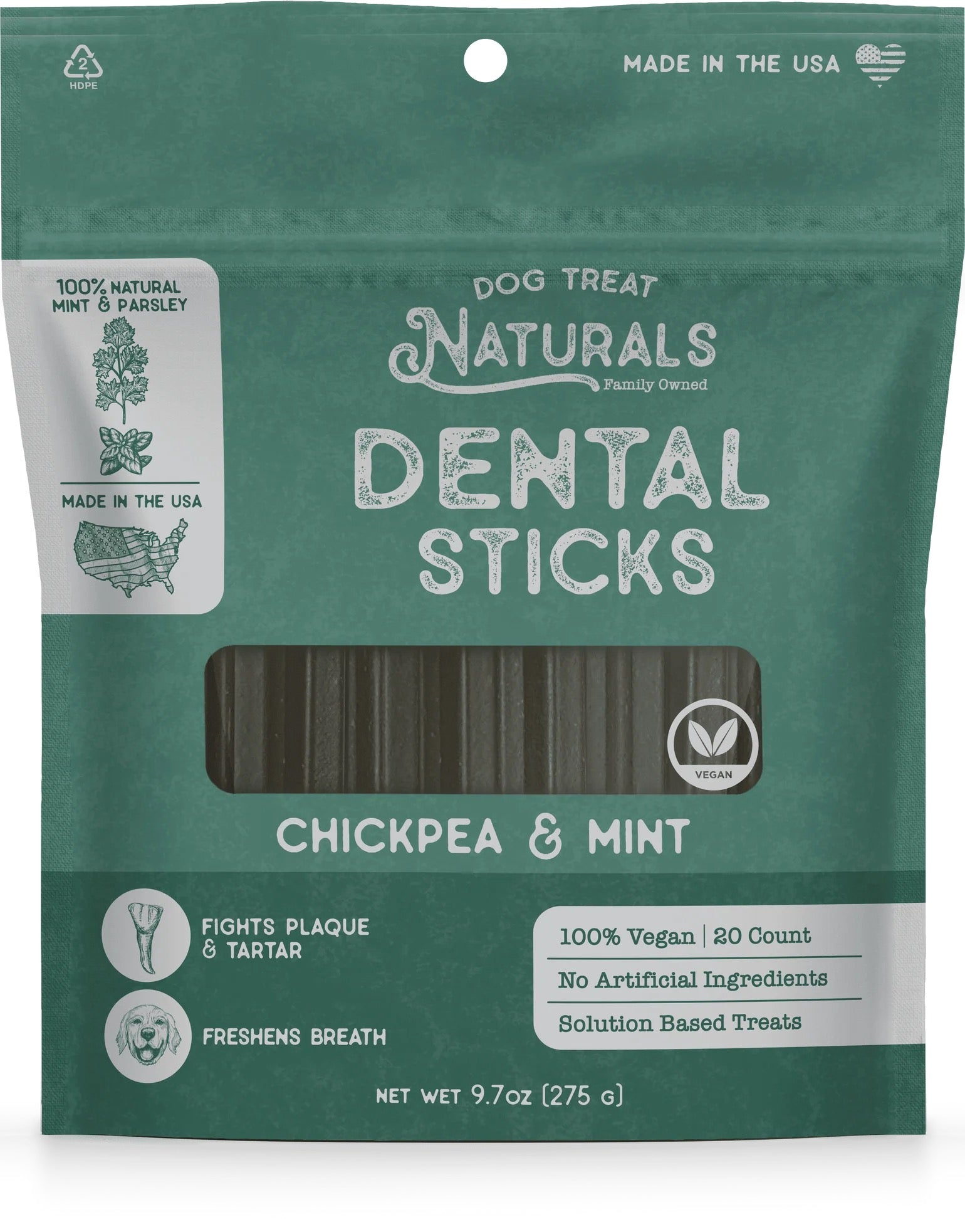 Dog Treat Naturals Chickpea & Mint Dental Sticks Dog Treats (10oz)