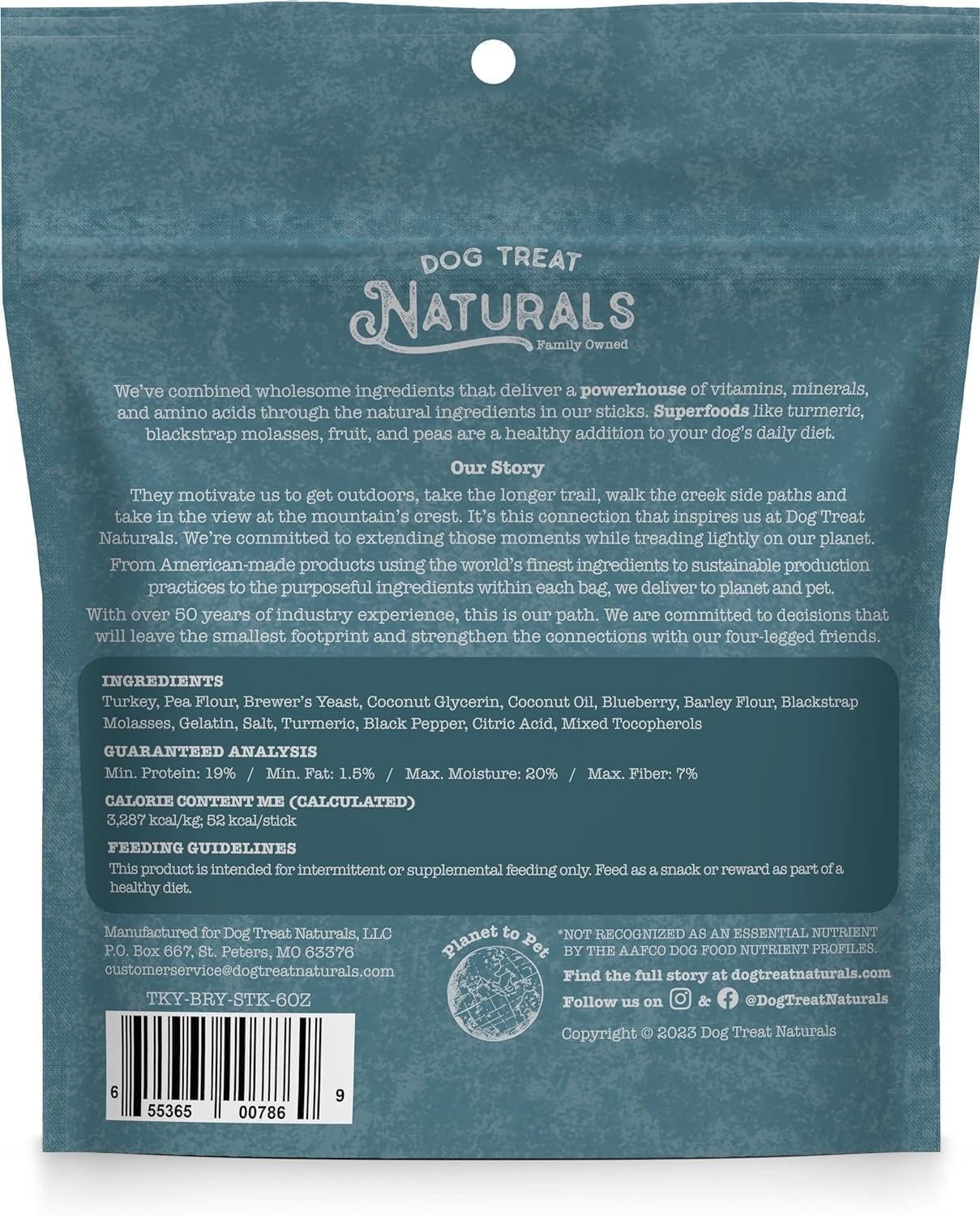 Dog Treat Naturals Superfood Sticks, Turkey & Blueberry Dog Treats (10oz) - HT Animal Supply