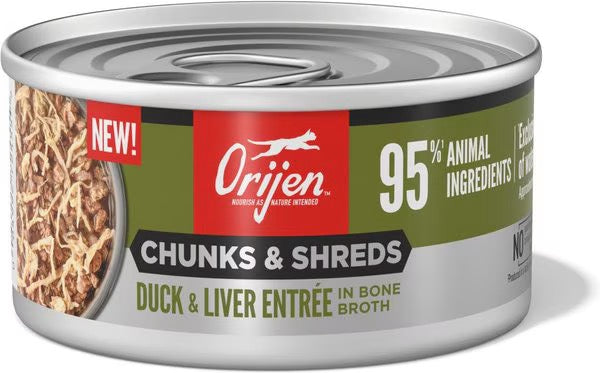 Orijen Grain Free Chunks & Shreds, Duck & Liver Wet Cat Food (3oz)