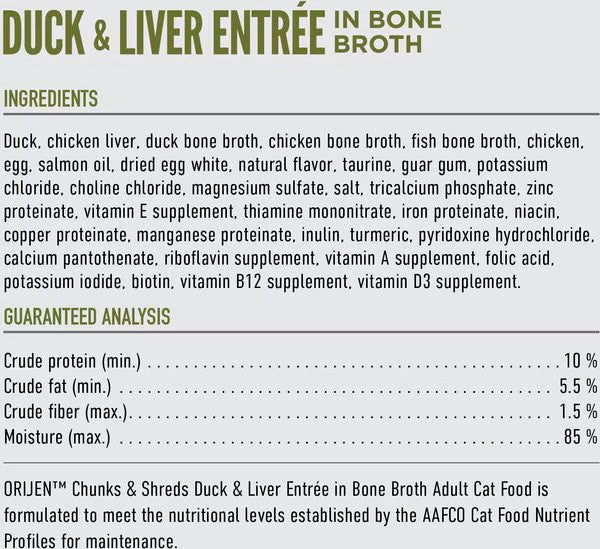 Orijen Grain Free Chunks & Shreds, Duck & Liver Wet Cat Food (3oz)