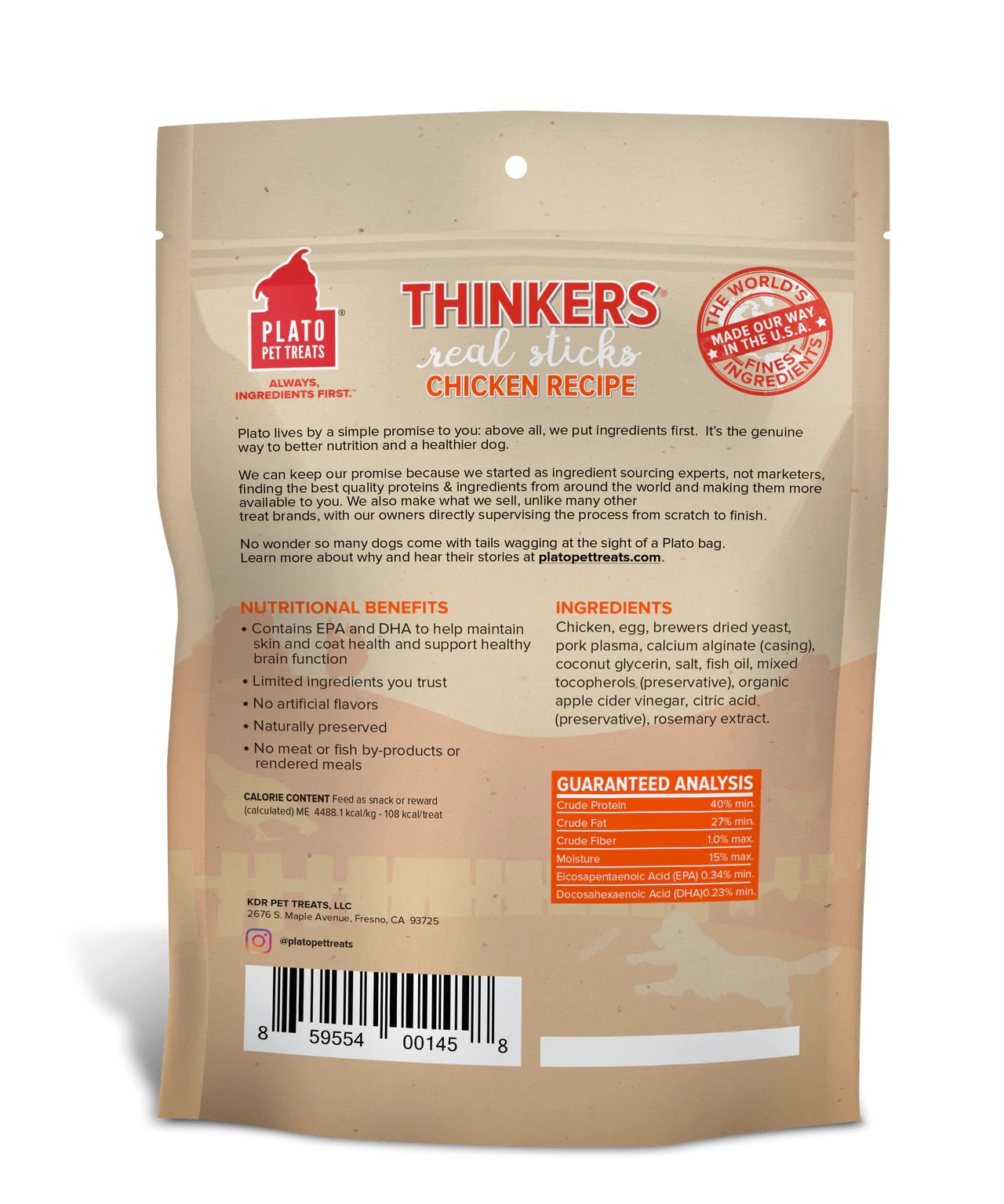 Plato Thinkers Chicken Sticks Dog Treats (10oz) - HT Animal Supply