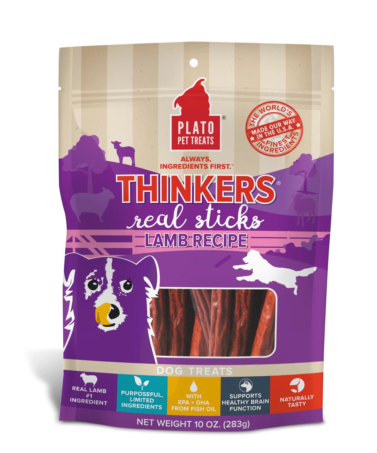 Plato Thinkers Lamb Sticks Dog Treats (10oz)