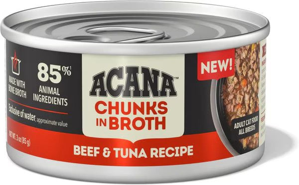 Acana Grain Free Chunks in Broth Beef & Tuna Wet Cat Food (3oz)