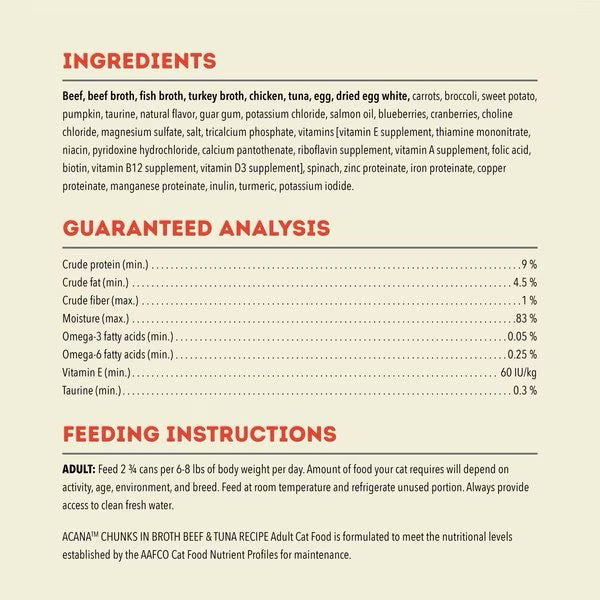 Acana Grain Free Chunks in Broth Beef & Tuna Wet Cat Food (3oz)