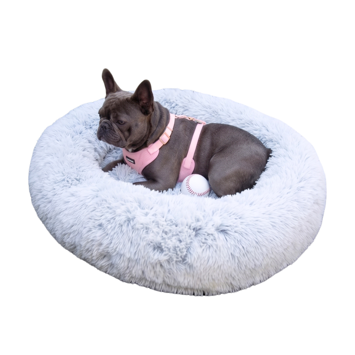 Glow Pups: Light Grey Faux Fur Memory Foam Bolster Dog Bed