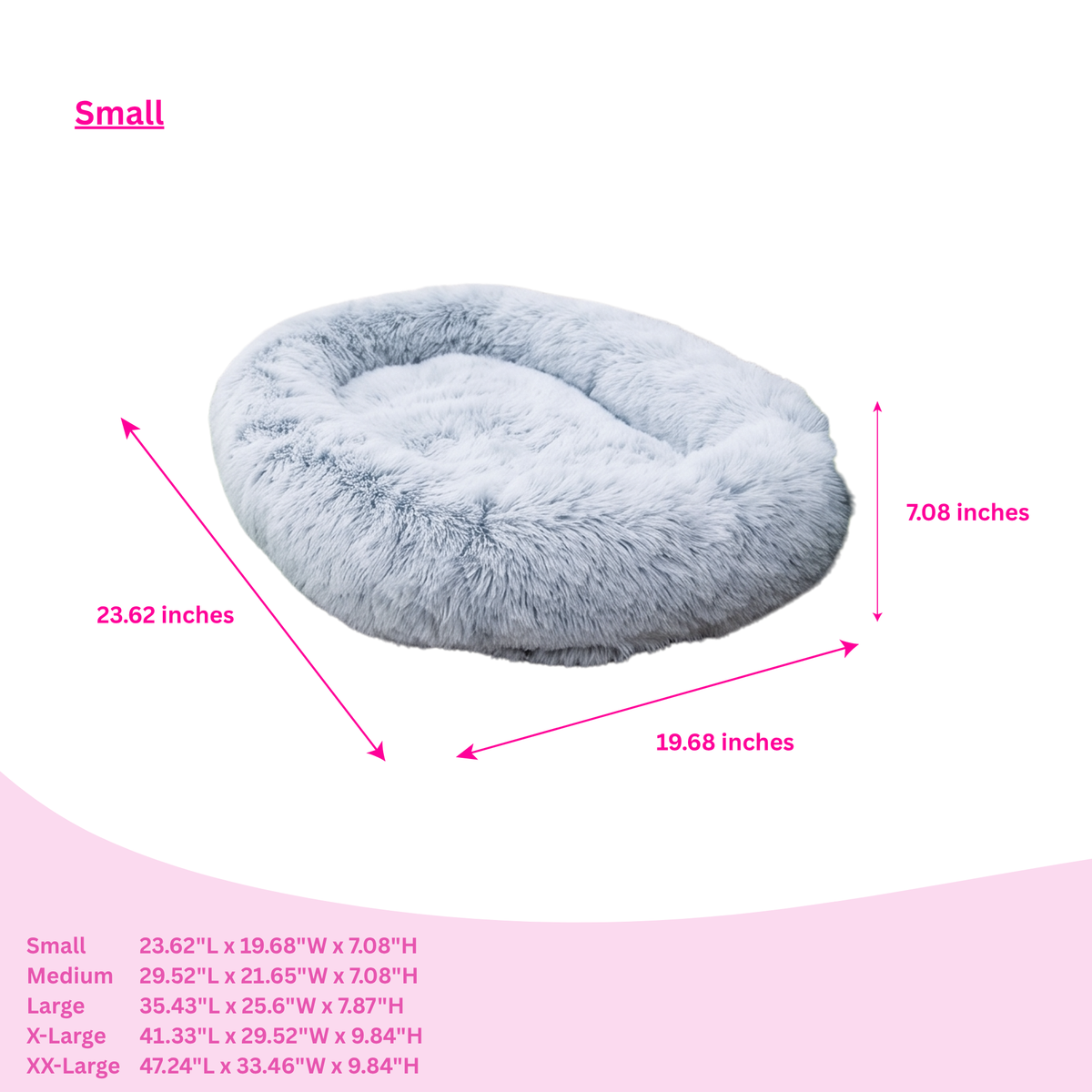 Glow Pups: Light Grey Faux Fur Memory Foam Bolster Dog Bed