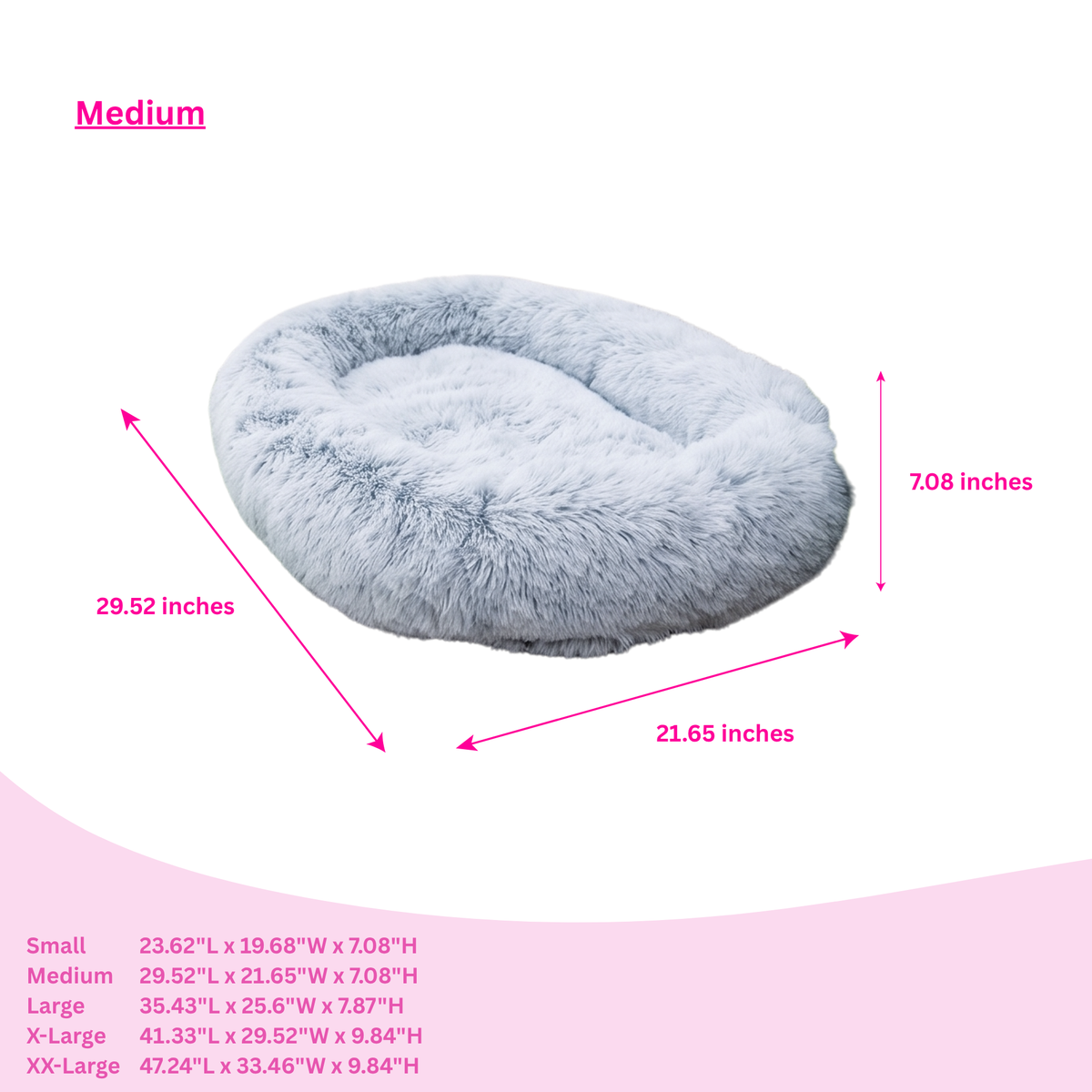 Glow Pups: Light Grey Faux Fur Memory Foam Bolster Dog Bed