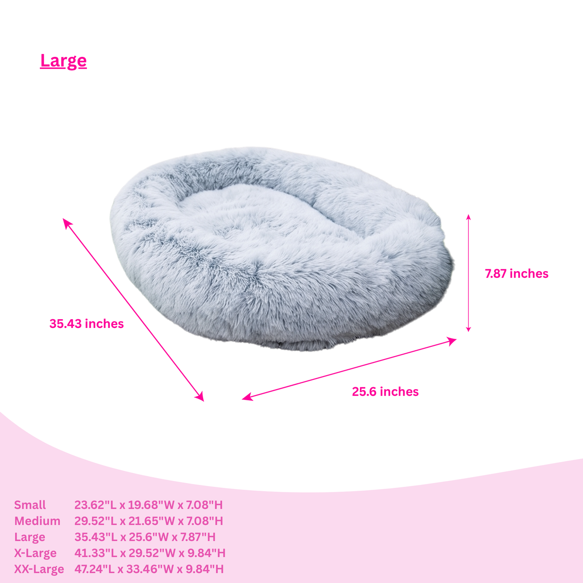 Glow Pups: Light Grey Faux Fur Memory Foam Bolster Dog Bed