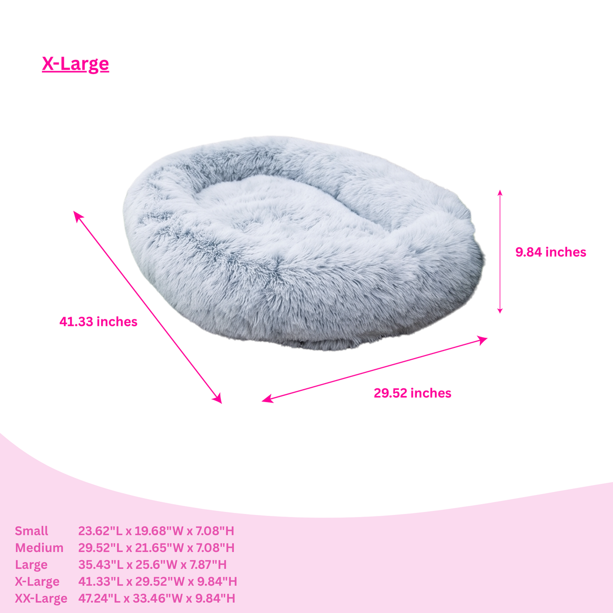 Glow Pups: Light Grey Faux Fur Memory Foam Bolster Dog Bed