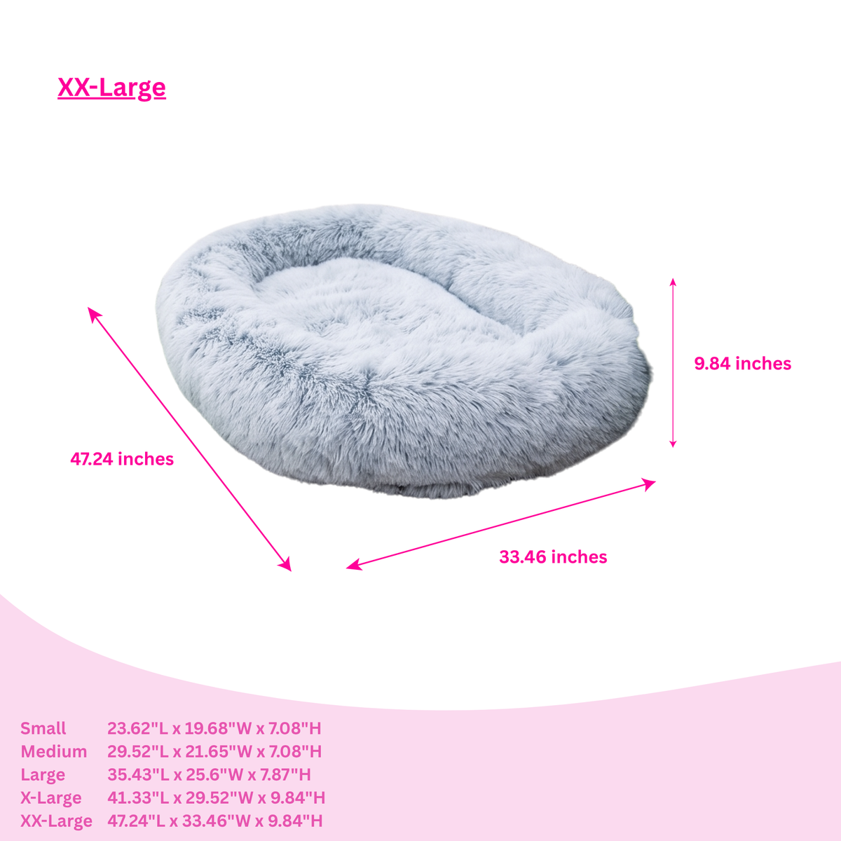 Glow Pups: Light Grey Faux Fur Memory Foam Bolster Dog Bed
