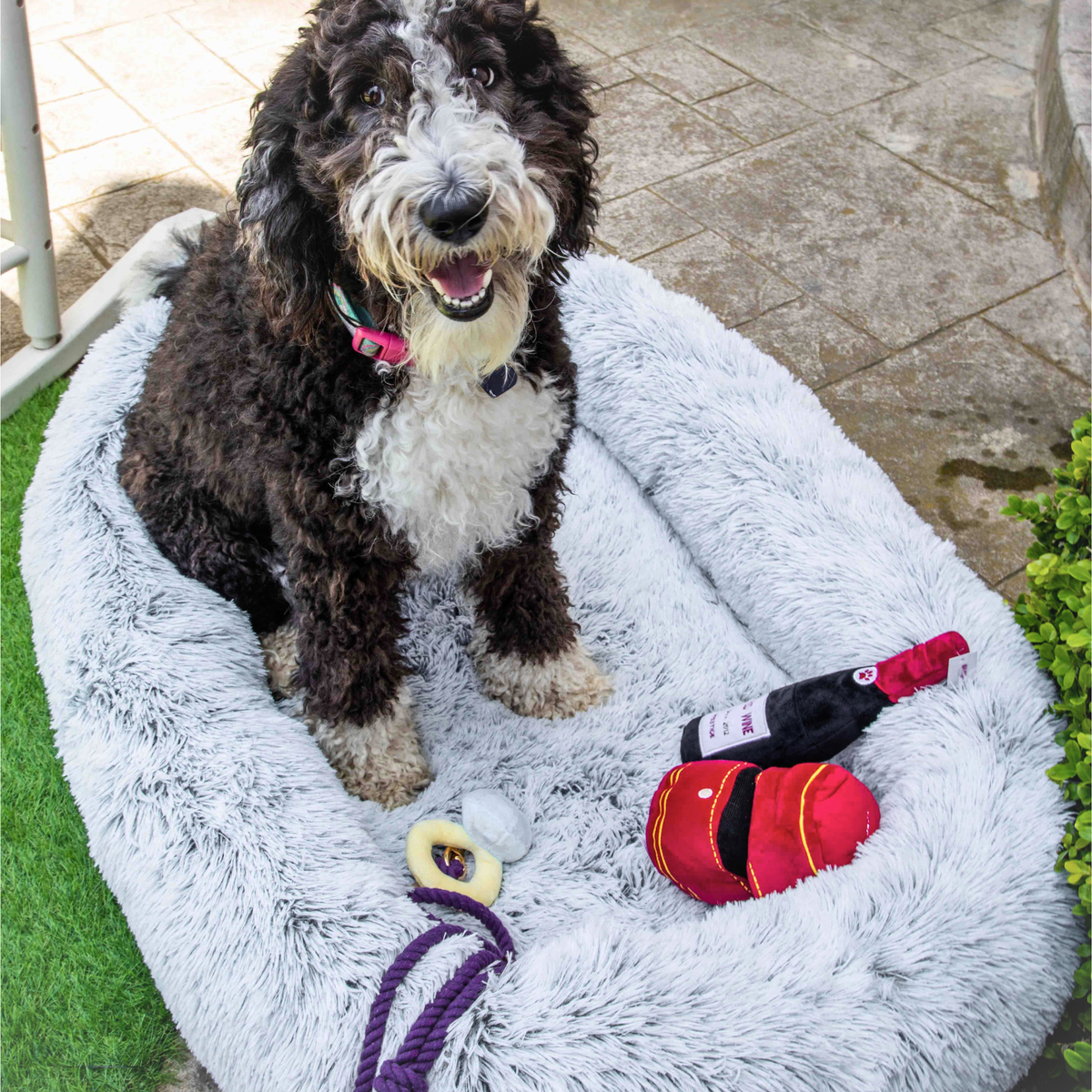 Glow Pups: Light Grey Faux Fur Memory Foam Bolster Dog Bed