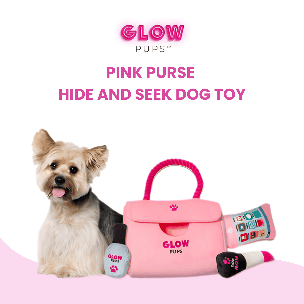 Glow Pups: Pink Purse Hide and Seek Plush Dog Toy Set
