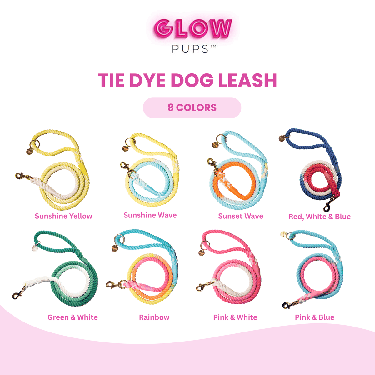 Glow Pups: Pink and White Tie Dye Dog Leash