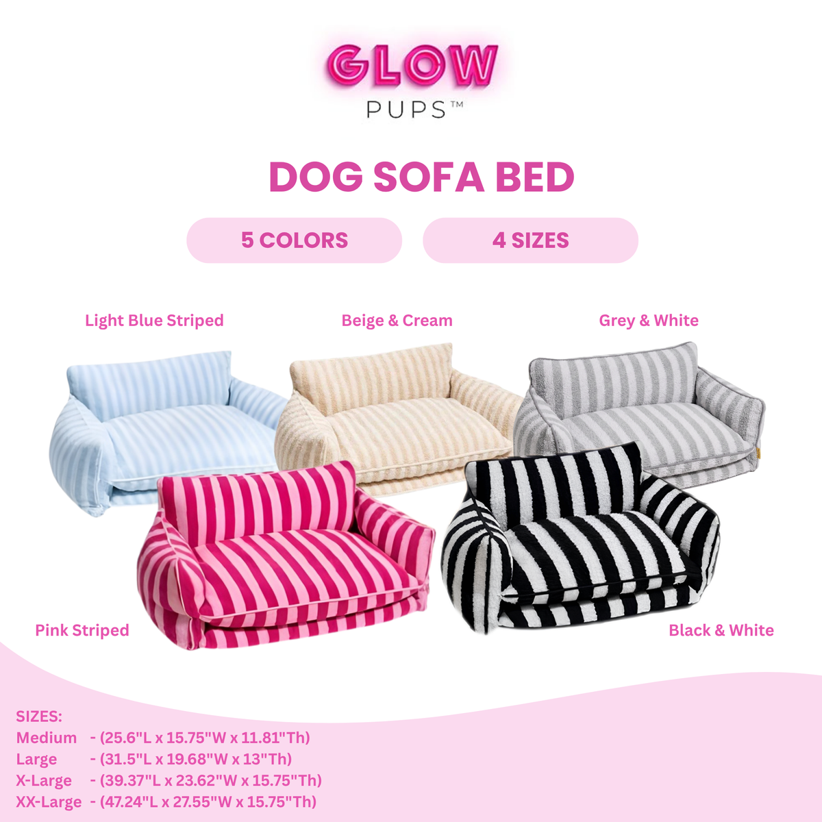 Glow Pups: Light Blue Striped Sofa Dog Bed