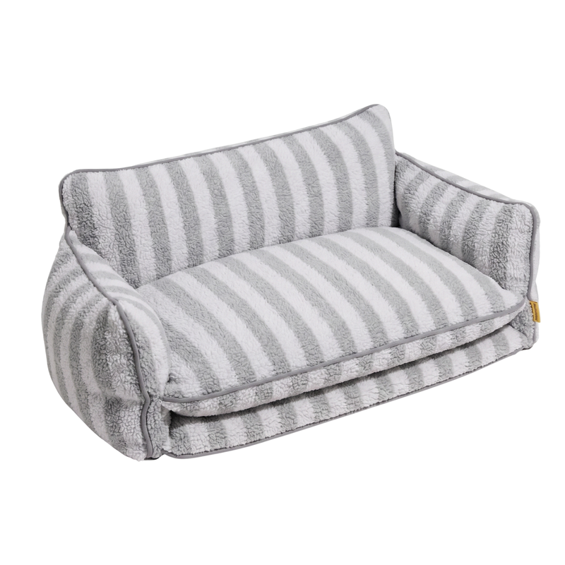 Glow Pups: Grey and White Striped Sofa Dog Bed