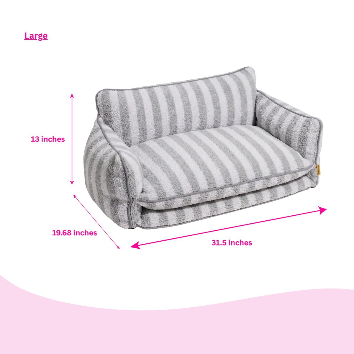 Glow Pups: Grey and White Striped Sofa Dog Bed