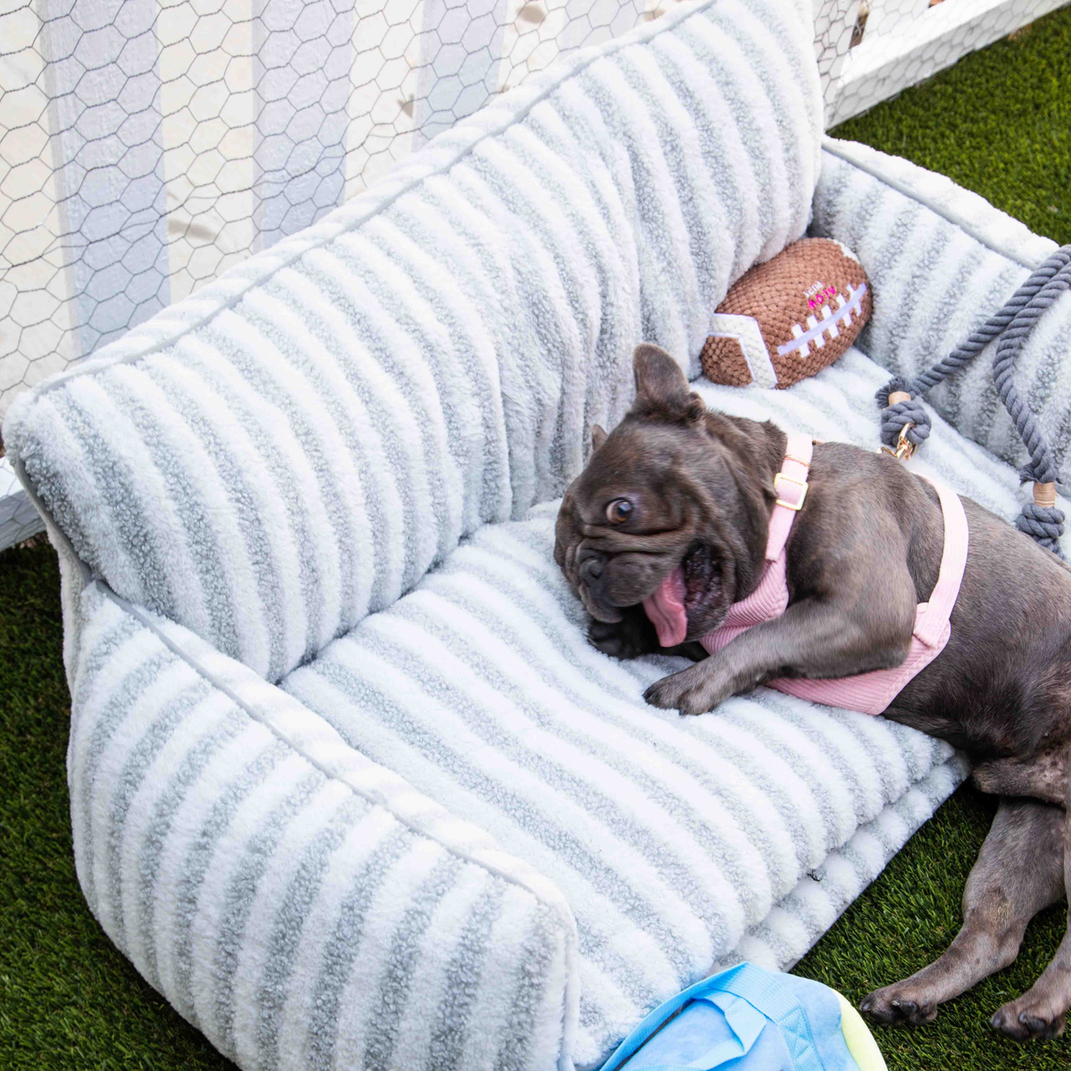 Glow Pups: Grey and White Striped Sofa Dog Bed