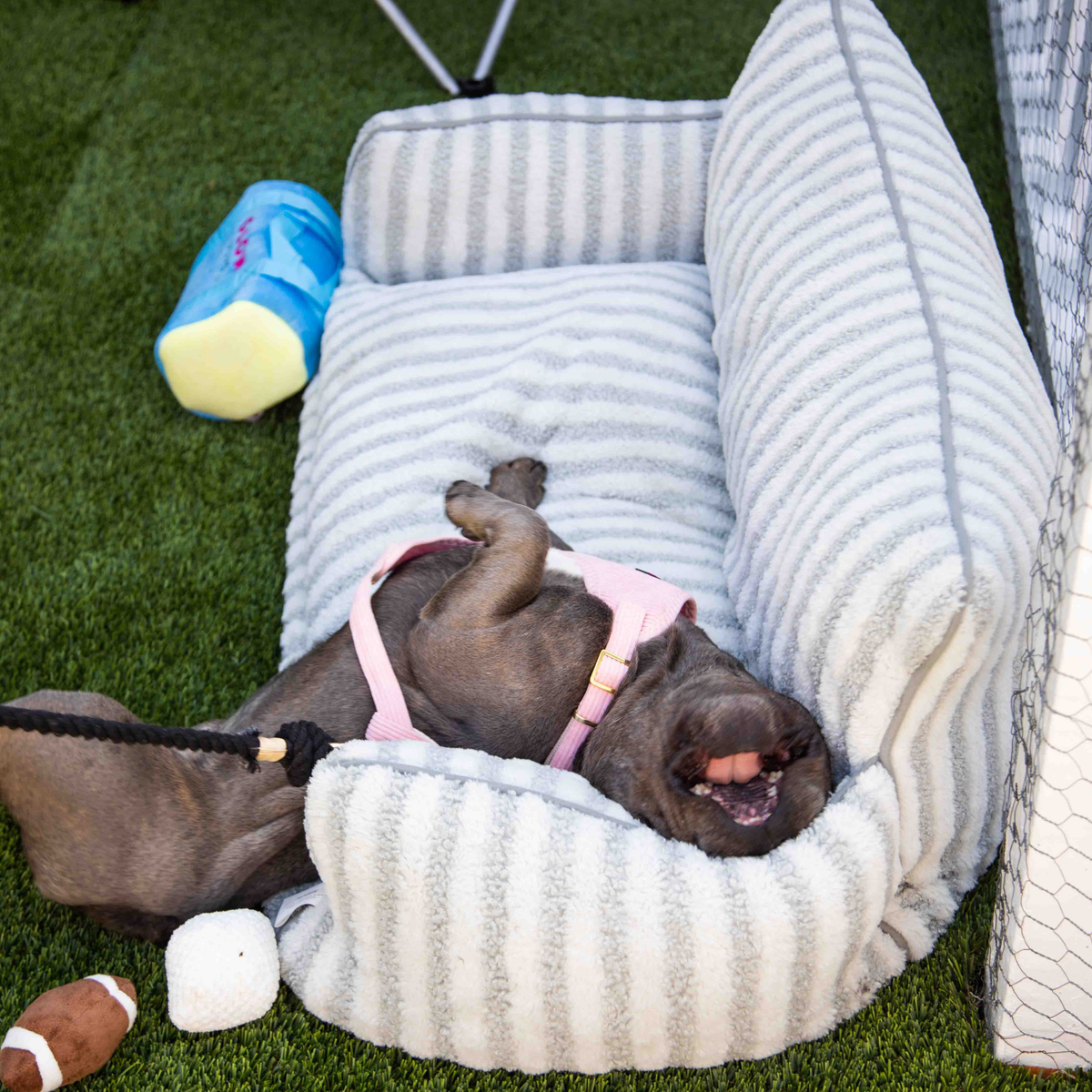 Glow Pups: Grey and White Striped Sofa Dog Bed