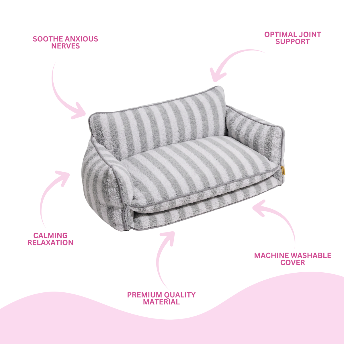 Glow Pups: Grey and White Striped Sofa Dog Bed