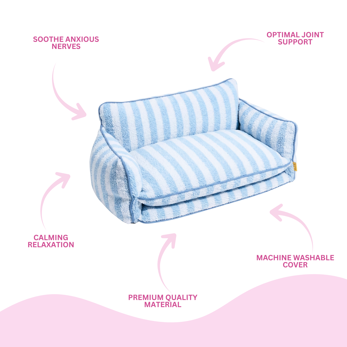 Glow Pups: Light Blue Striped Sofa Dog Bed