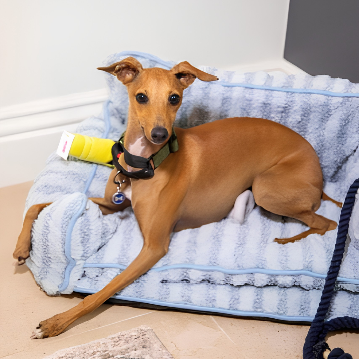 Glow Pups: Light Blue Striped Sofa Dog Bed