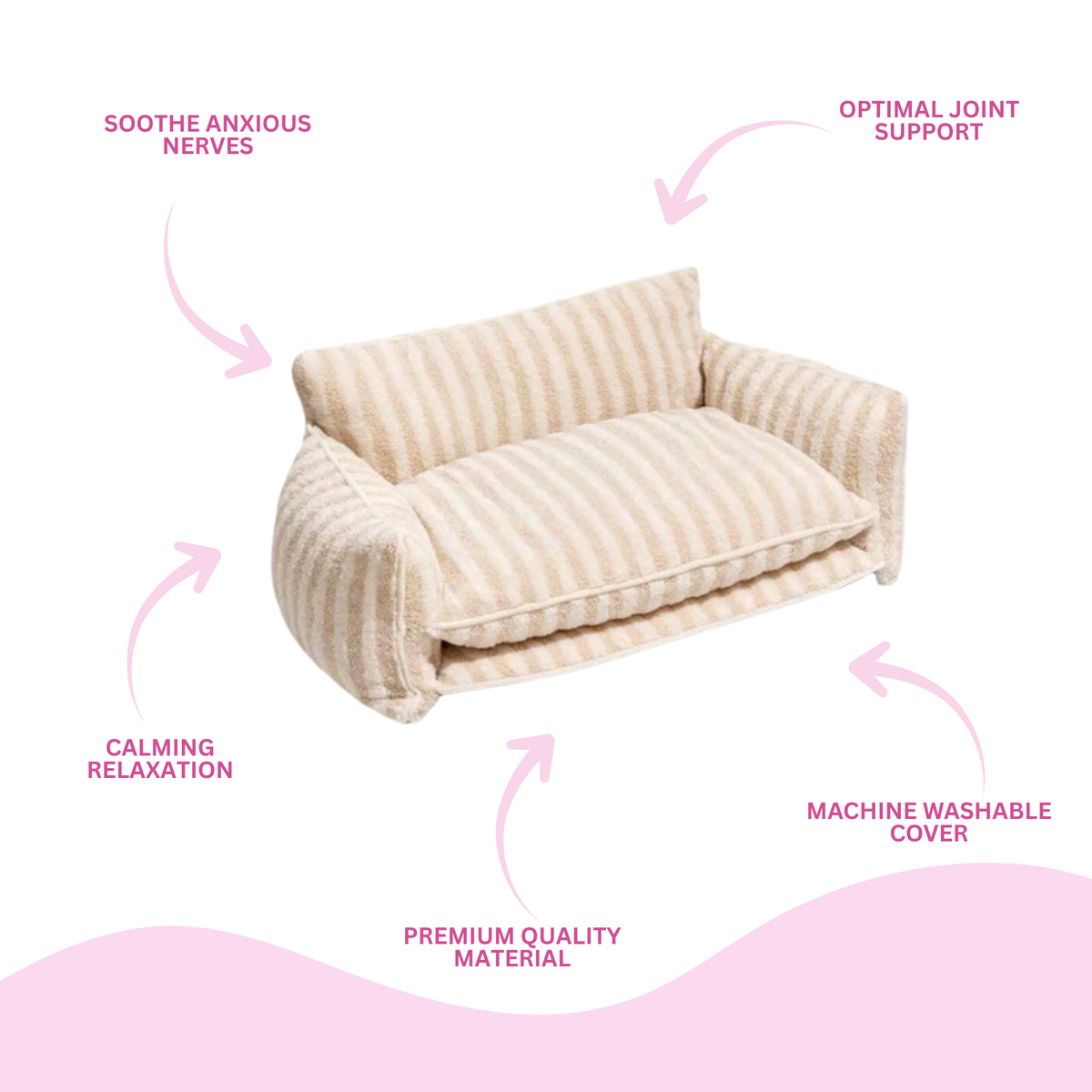 Glow Pups: Beige and Cream Striped Sofa Dog Bed