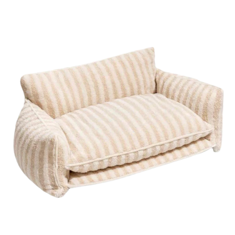 Glow Pups: Beige and Cream Striped Sofa Dog Bed