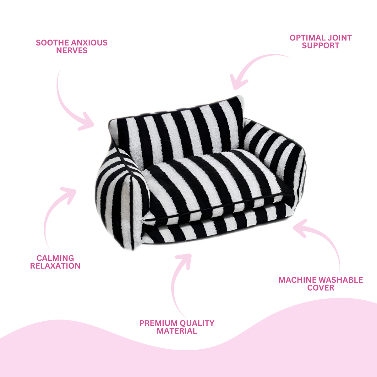 Glow Pups: Black and White Striped Sofa Dog Bed