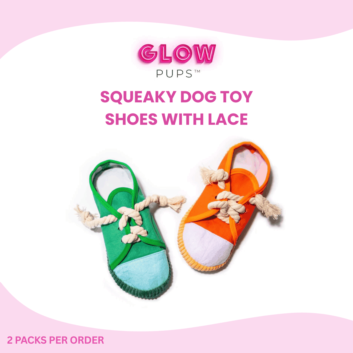 Glow Pups: Lace-Up Fabric Squeaky Dog Toys - 2 Pack