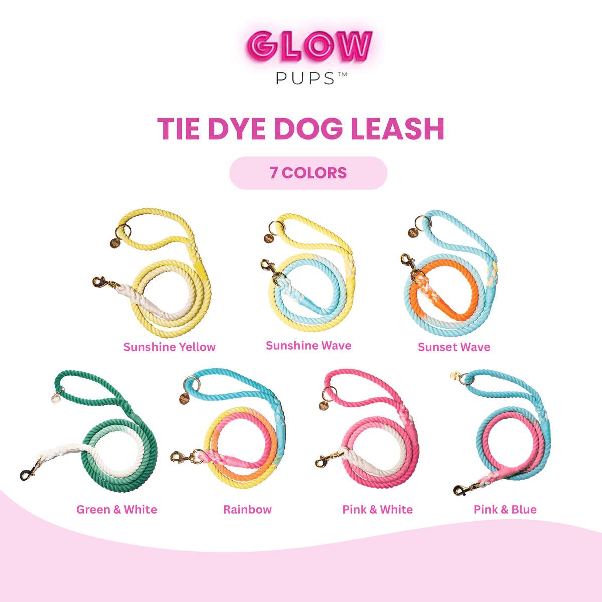 Glow Pups: Sunshine Waves Yellow and Blue Tie Dye Dog Leash