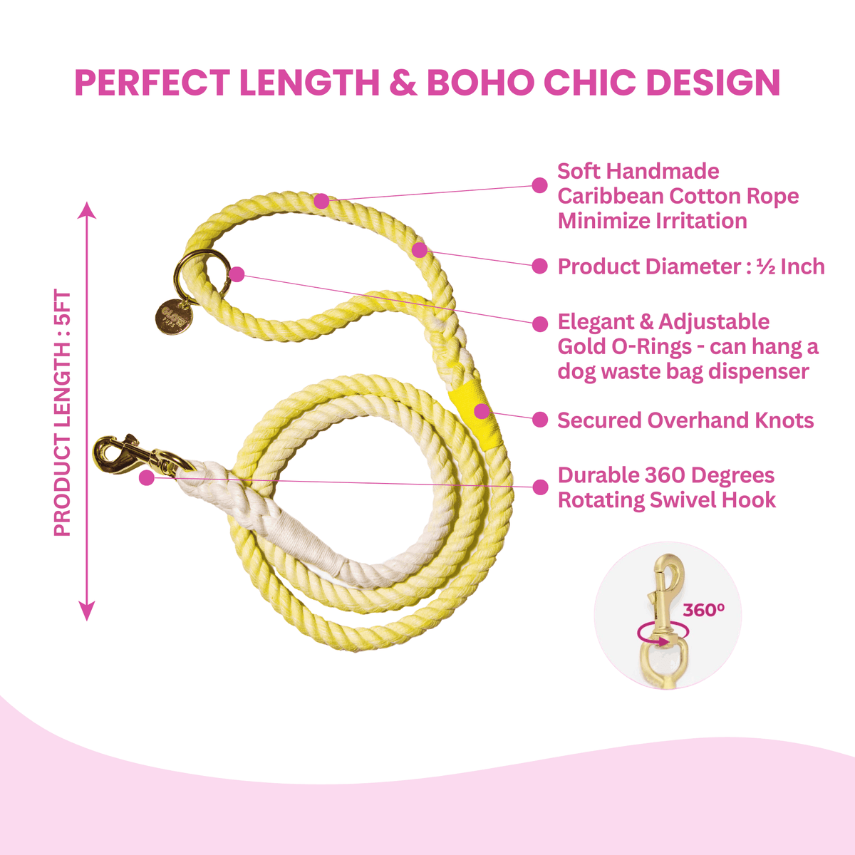 Glow Pups: Sunshine Yellow Tie Dye Dog Leash
