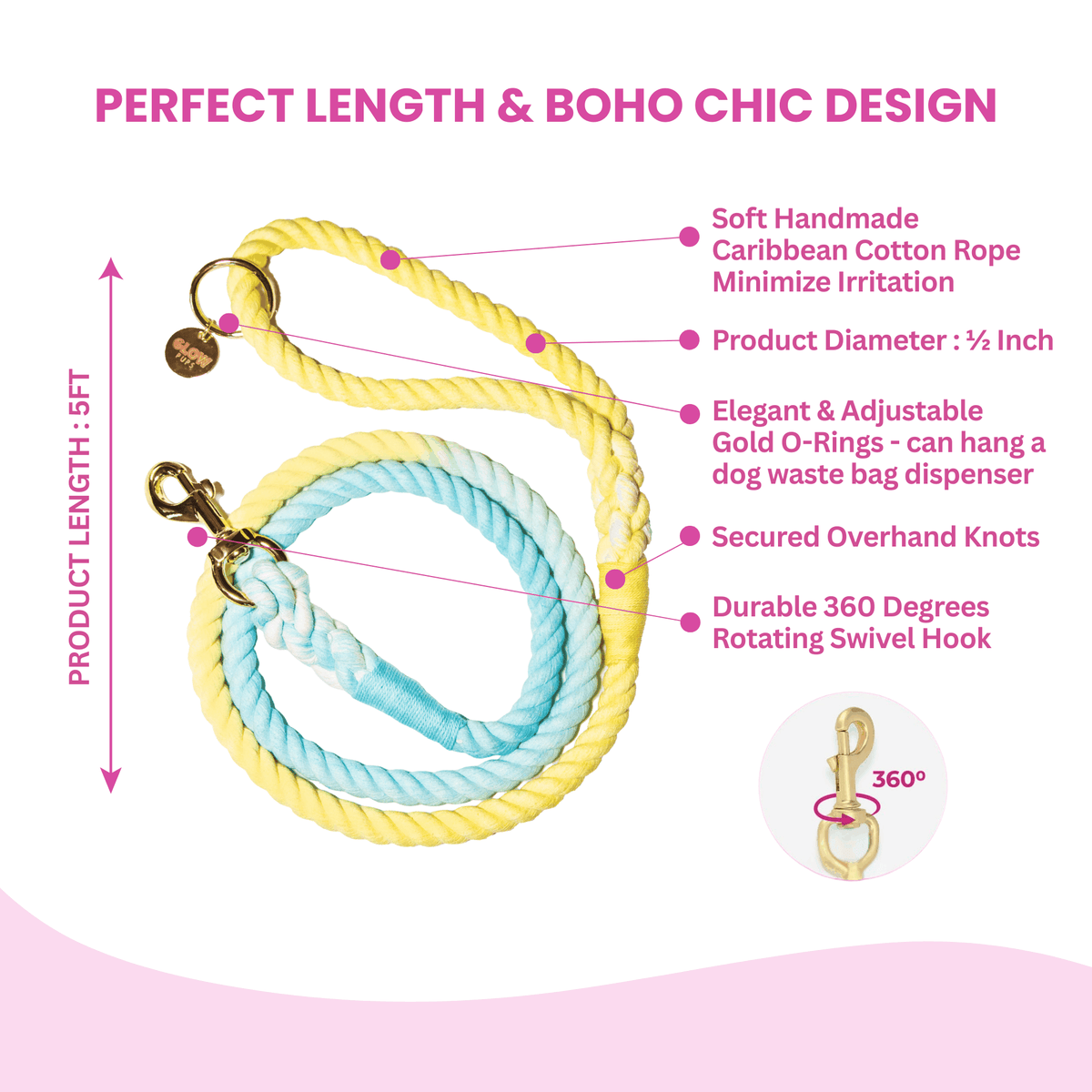 Glow Pups: Sunshine Waves Yellow and Blue Tie Dye Dog Leash