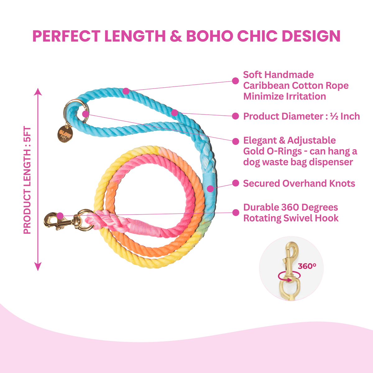 Glow Pups: Rainbow Tie Dye Dog Leash