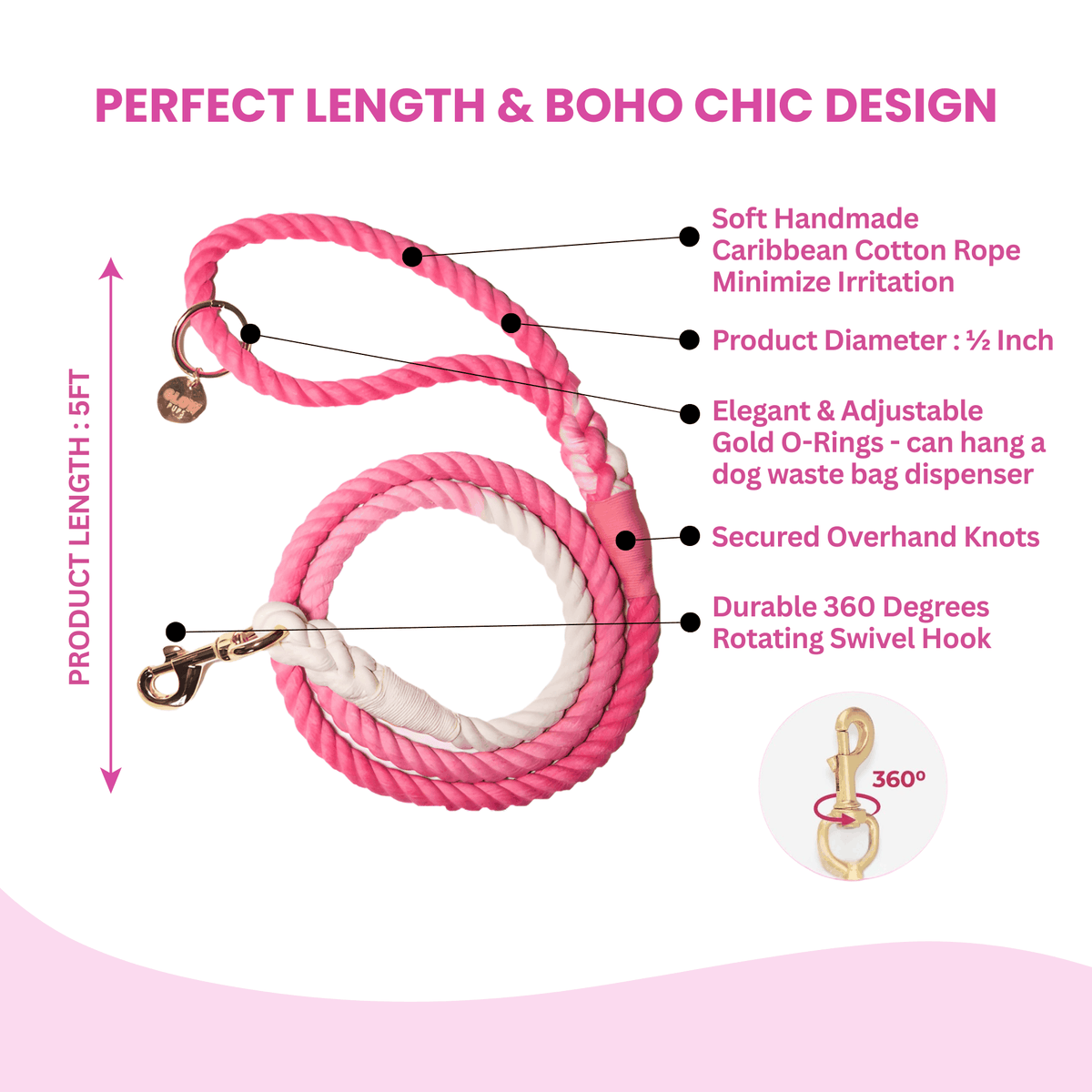 Glow Pups: Pink and White Tie Dye Dog Leash
