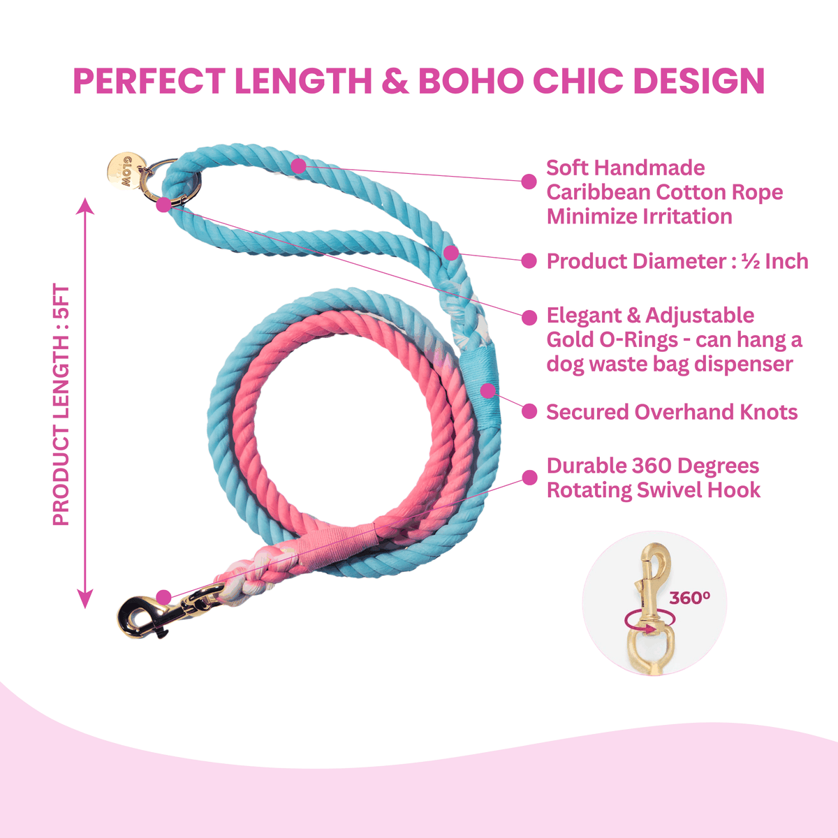 Glow Pups: Pink and Blue Tie Dye Dog Leash