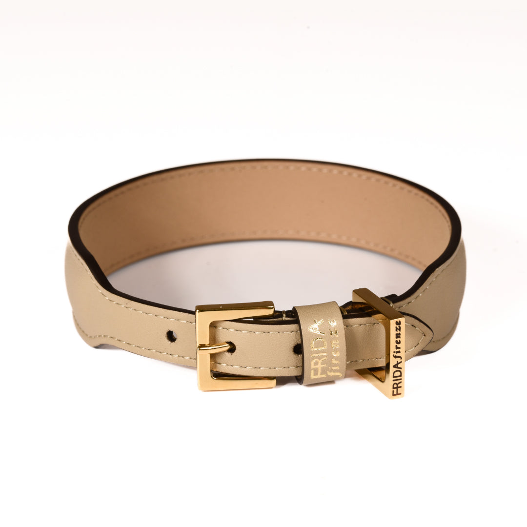 Leather Dog Collar in Mud - Plain, Made in Italy