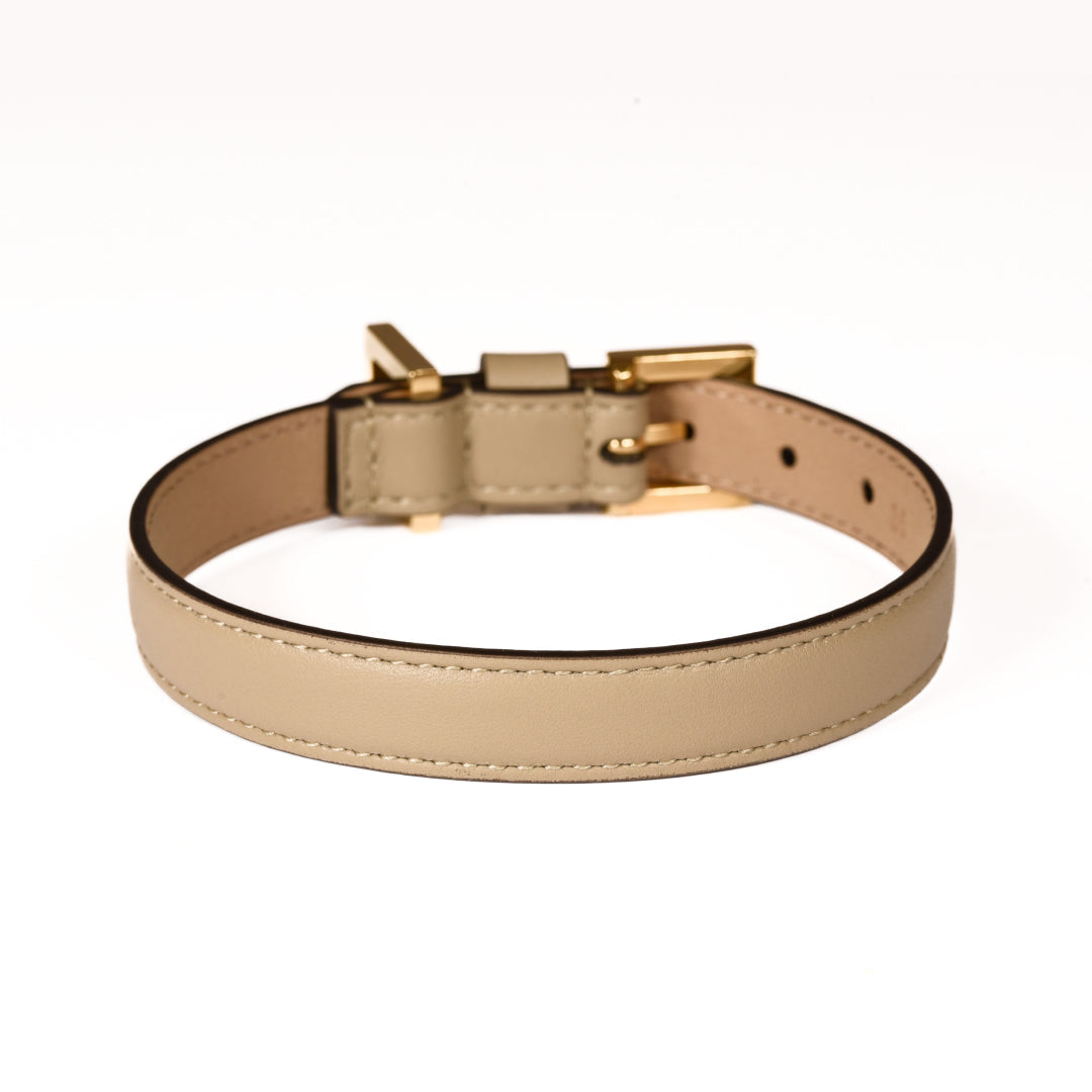 Leather Dog Collar in Mud - Plain, Made in Italy