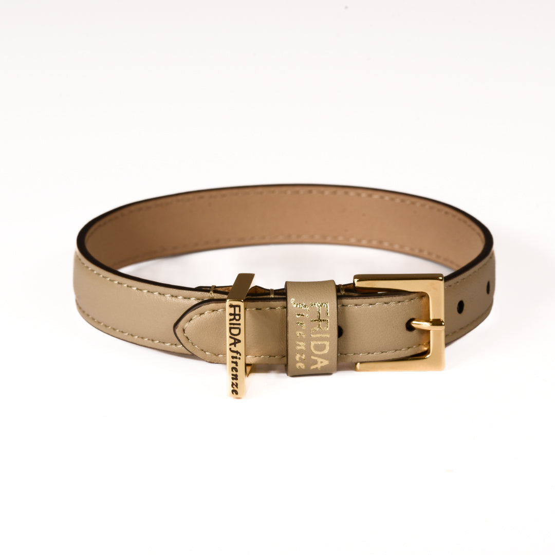 Leather Dog Collar in Mud - Plain, Made in Italy