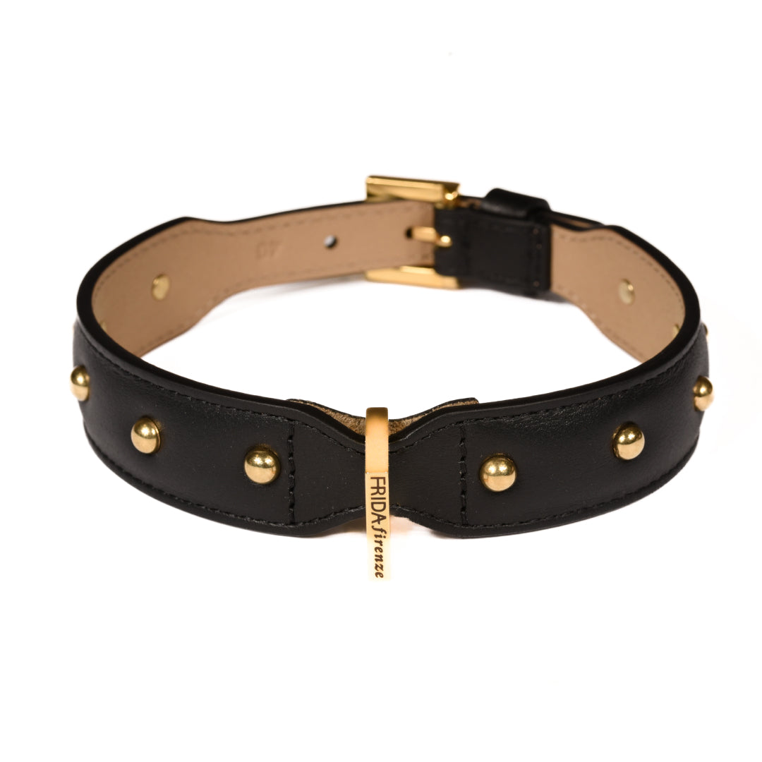 Leather Dog Collar in Black - Sphere, Made in Italy