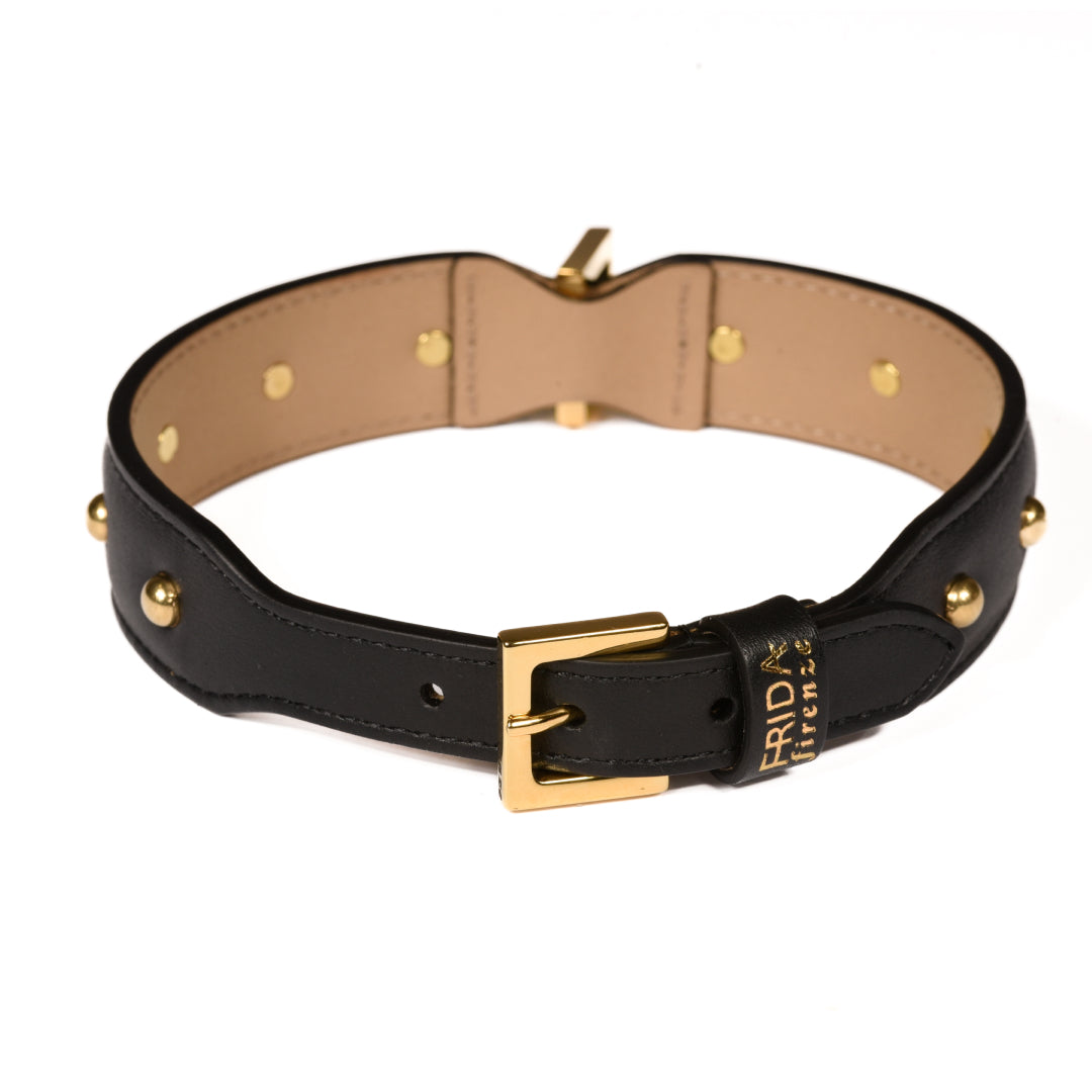 Leather Dog Collar in Black - Sphere, Made in Italy