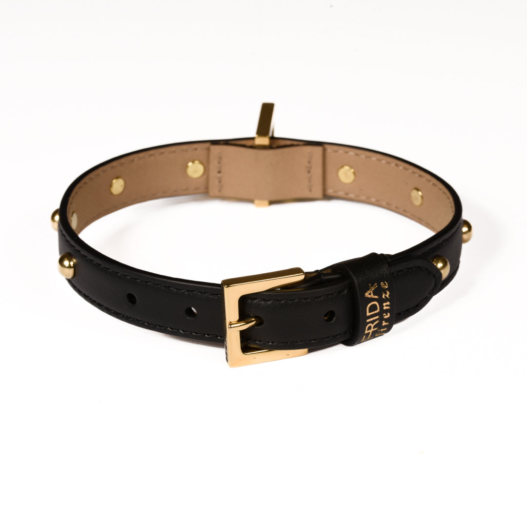 Leather Dog Collar in Black - Sphere, Made in Italy