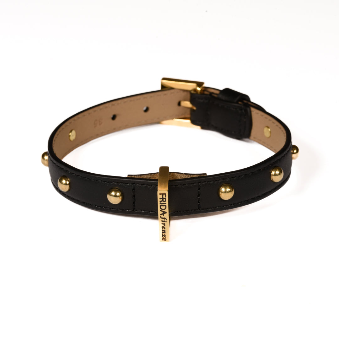 Leather Dog Collar in Black - Sphere, Made in Italy