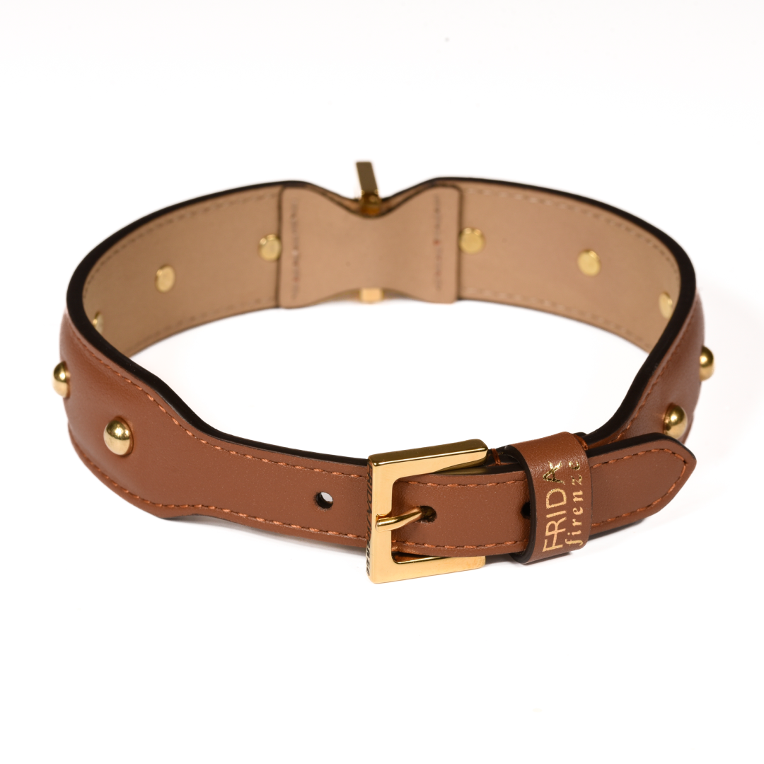 Leather Dog Collar in Brown - Sphere, Made in Italy