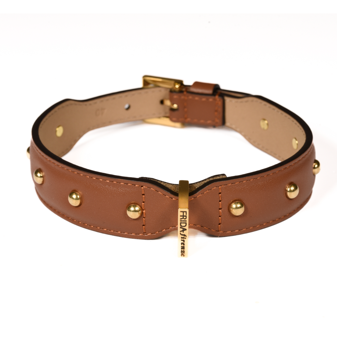 Leather Dog Collar in Brown - Sphere, Made in Italy