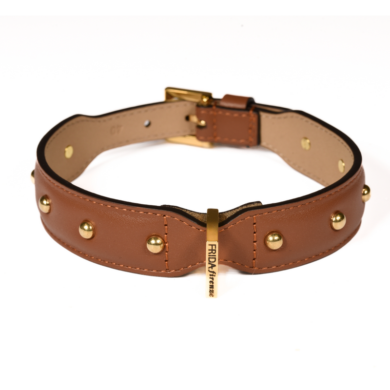 Leather Dog Collar in Brown - Sphere, Made in Italy