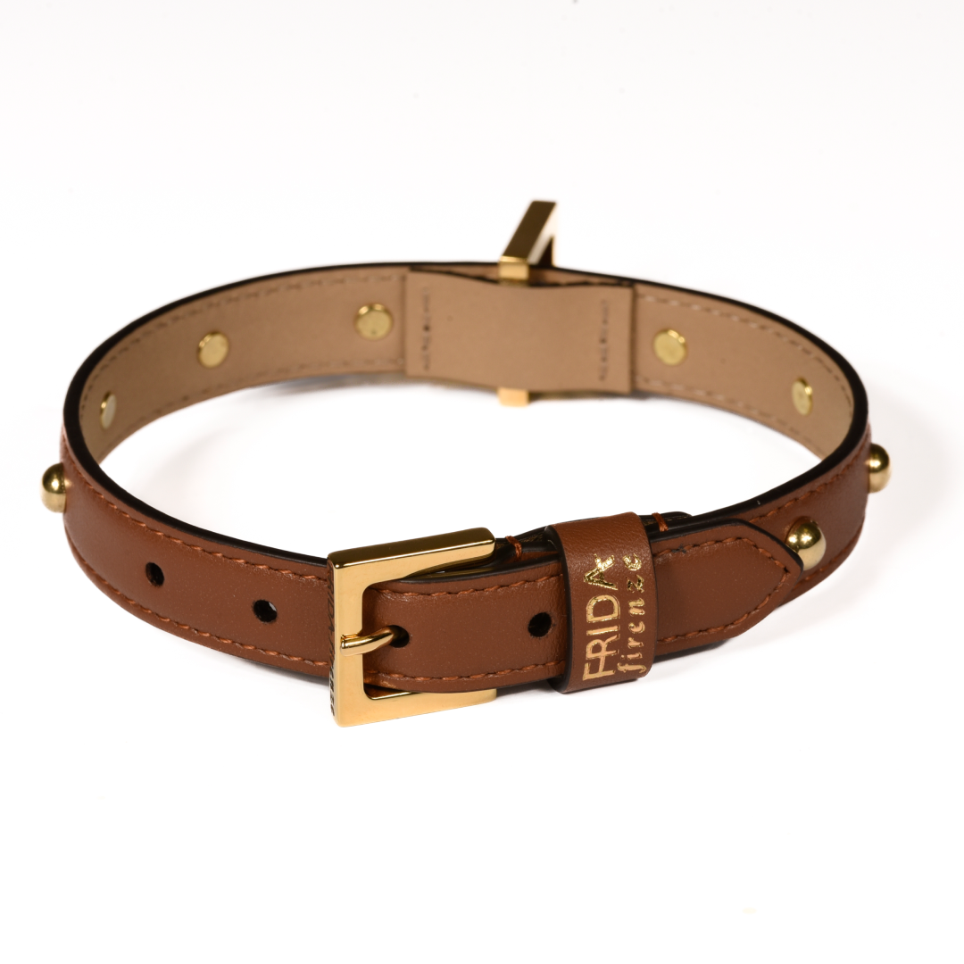 Leather Dog Collar in Brown - Sphere, Made in Italy