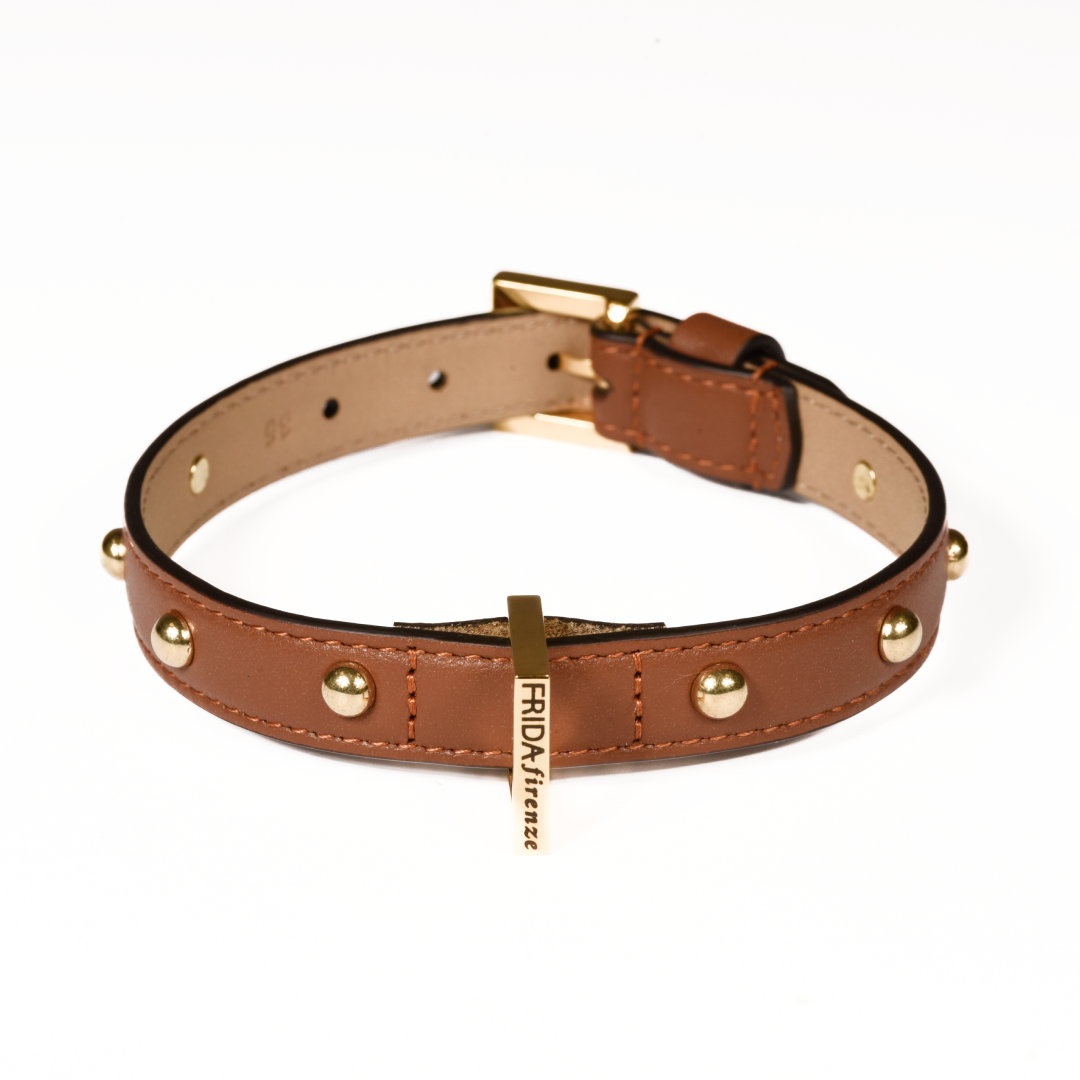 Leather Dog Collar in Brown - Sphere, Made in Italy
